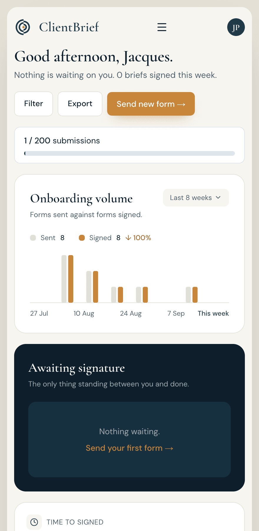 ClientBrief on mobile — screen 2