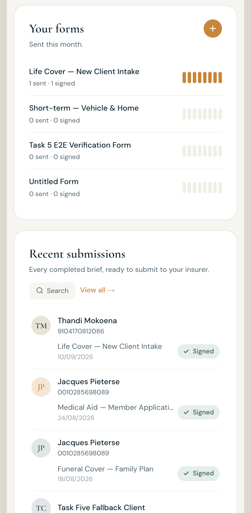 ClientBrief on mobile — screen 1