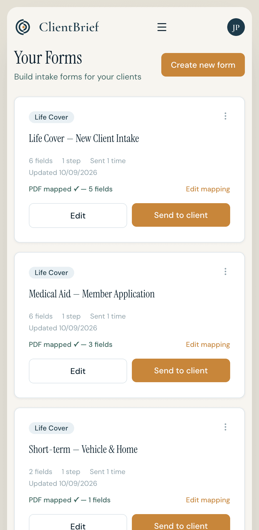 ClientBrief on mobile — screen 3